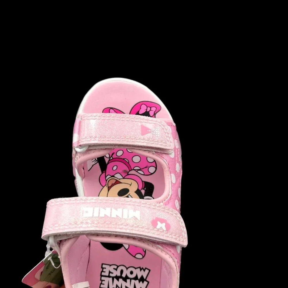 Disney Minnie Mouse Little‎ Girls Light Up Sandals Size 11 Pink Strappy Open Toe